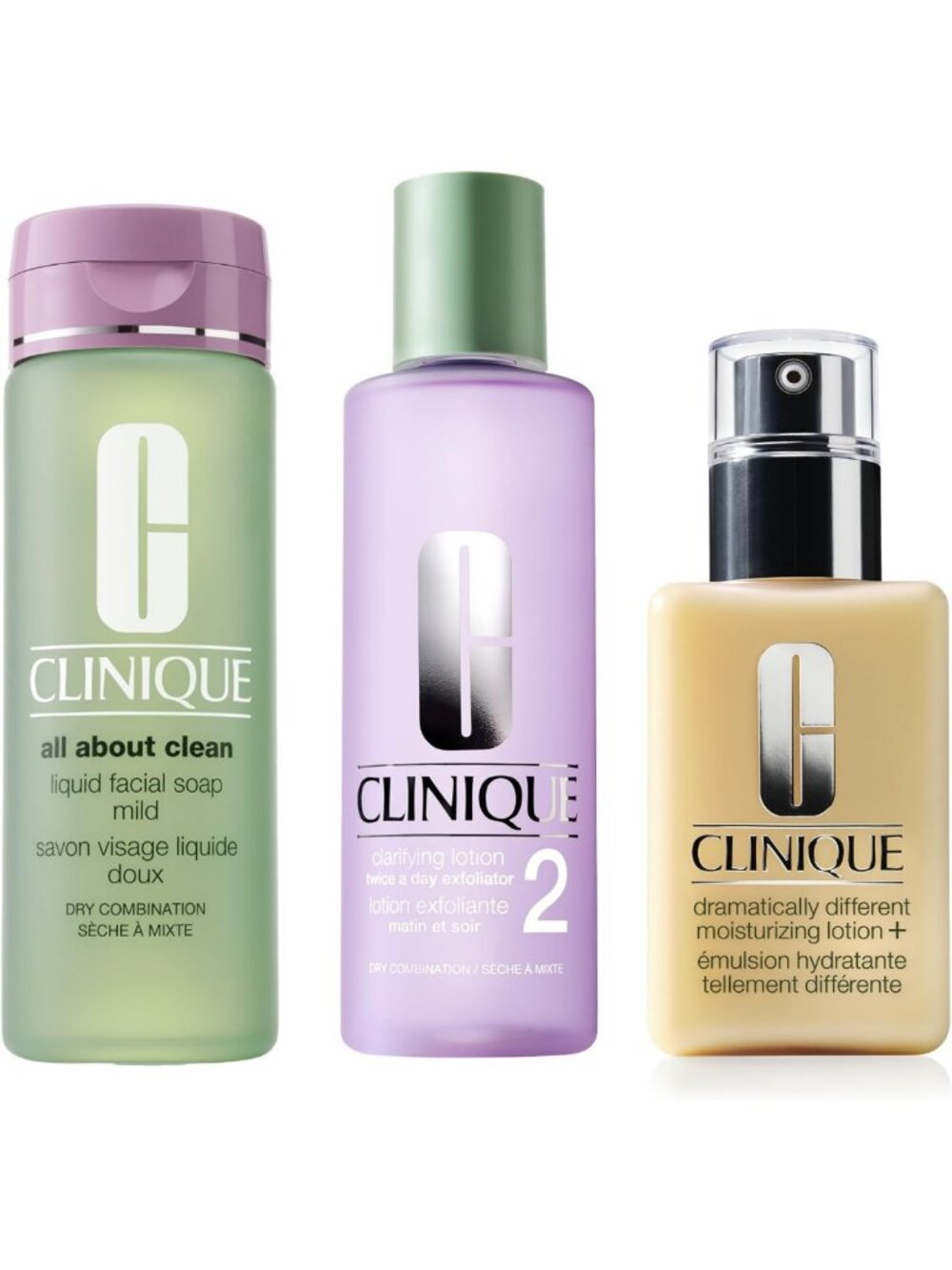 3-Step Skincare Set: Liquid Face Soap, Exfoliating Lotion & Moisturizer for Dry